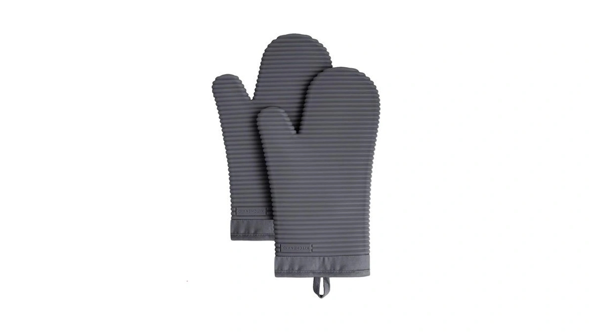 Kitchenaid Ribbed Soft Silicone Oven Mitt 2-pack Set, 7.5"x13", Charcoal
