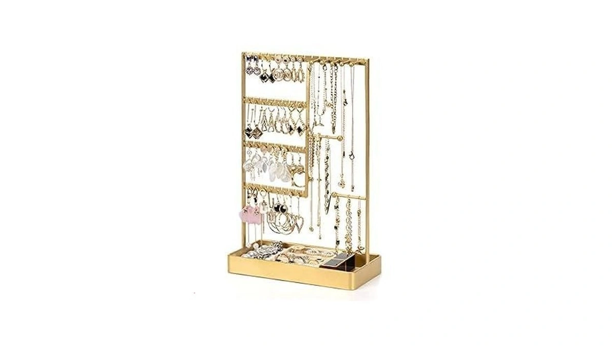 Piqi-grecge Jewelry Organizer, 4-tier Earring Holder Organizer With Metal Tray,