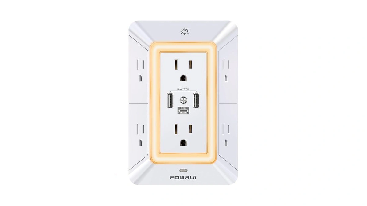 Powrui Multi Plug 6 Outlet Surge Protector Extender With 3