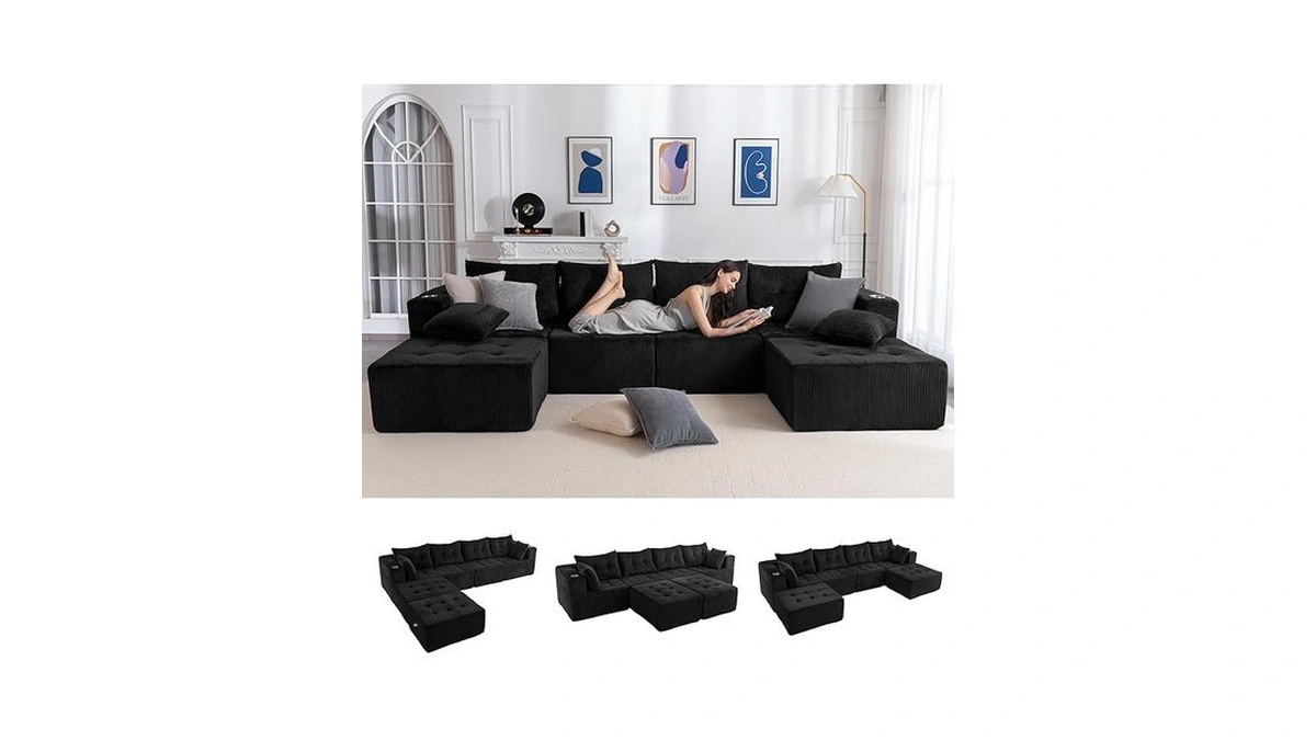 Maxyoyo 129.5" Modular Sectional Sofa Couch, U Shaped Modern Cloud