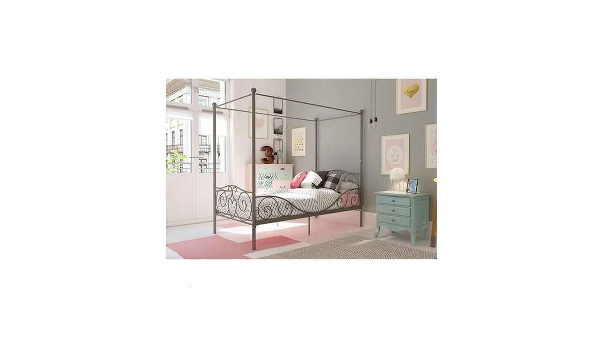 Dhp Metal Canopy Kids Platform Bed With Four Poster Design,