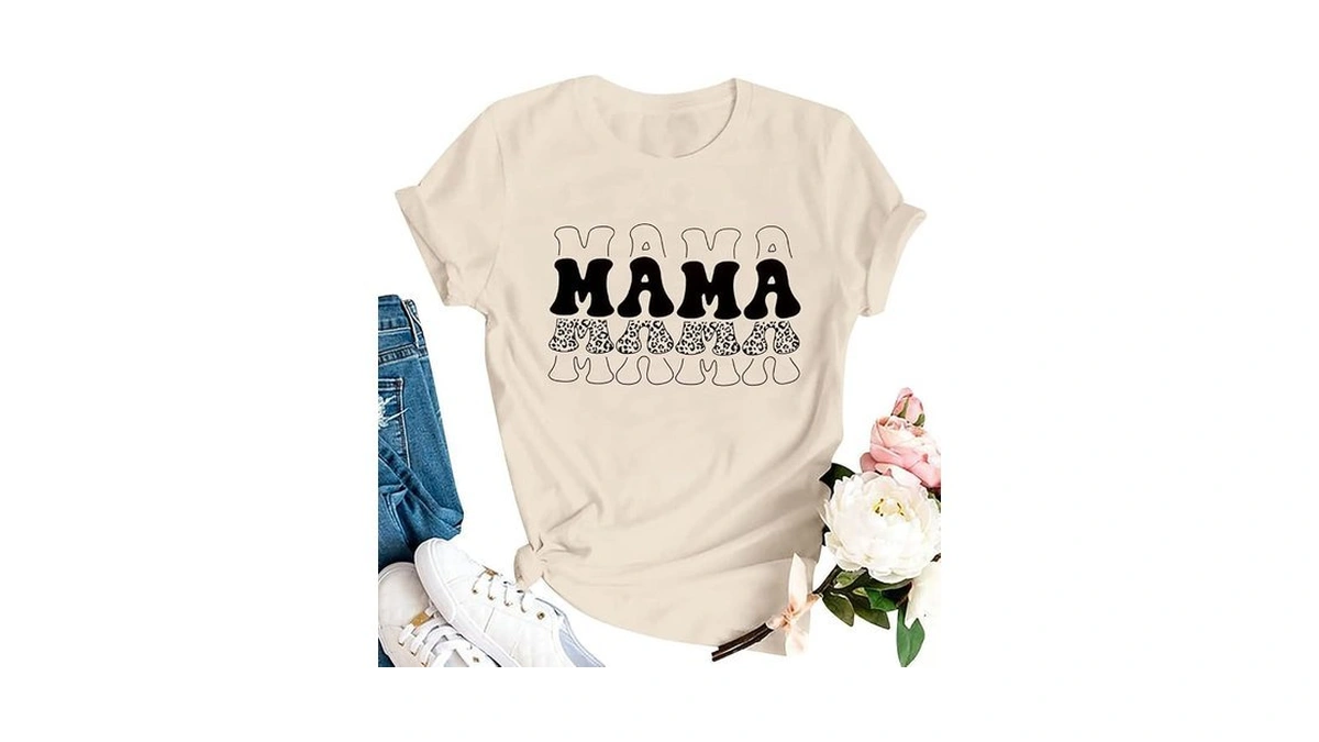 Mama Shirts For Women Leopard Mama Letter Printed T-shirt Casual