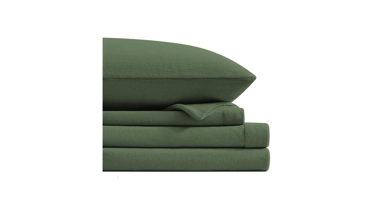 Petrichor Flannel Fleece King Size Sheet Set Green–ultra Soft Anti-static
