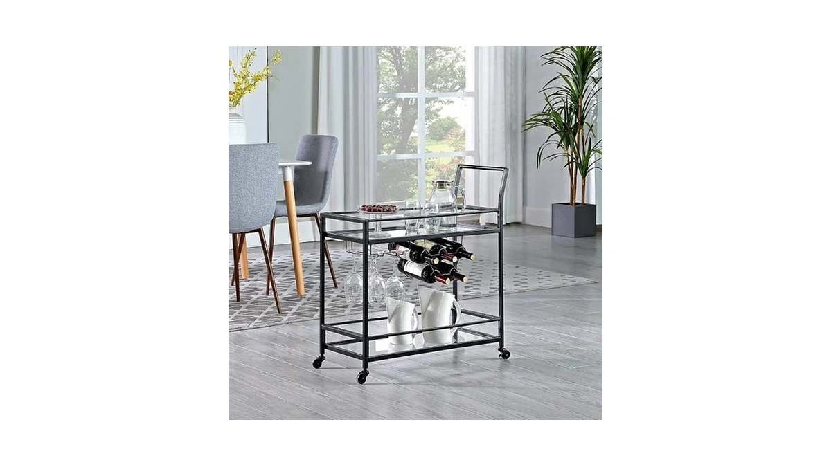 Firstime & Co. Black Francesca Bar Cart, 2 Tier Mobile