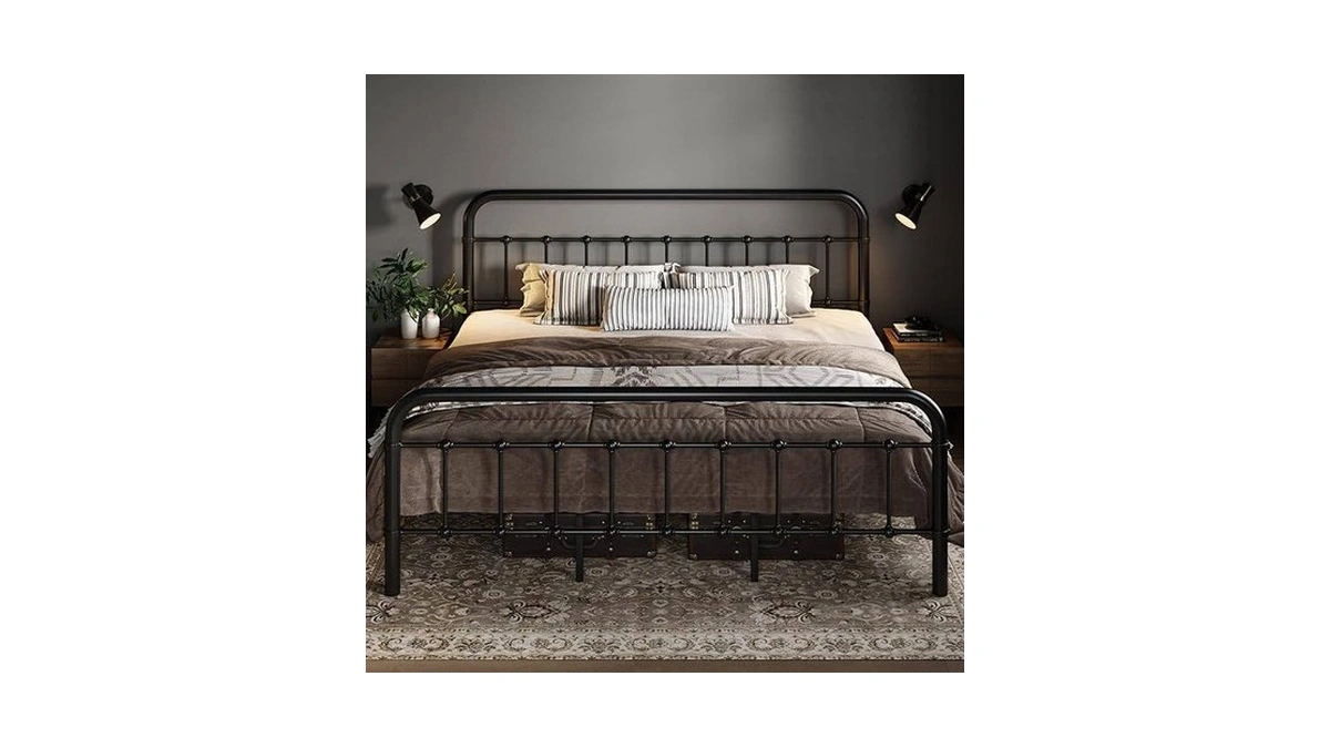 Allewie King Size Metal Platform Bed Frame With Victorian Style
