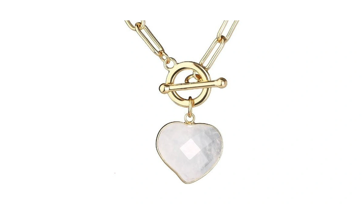 Ginyejly 14k Gold Plated Two Sides Carved Stone Heart Shape
