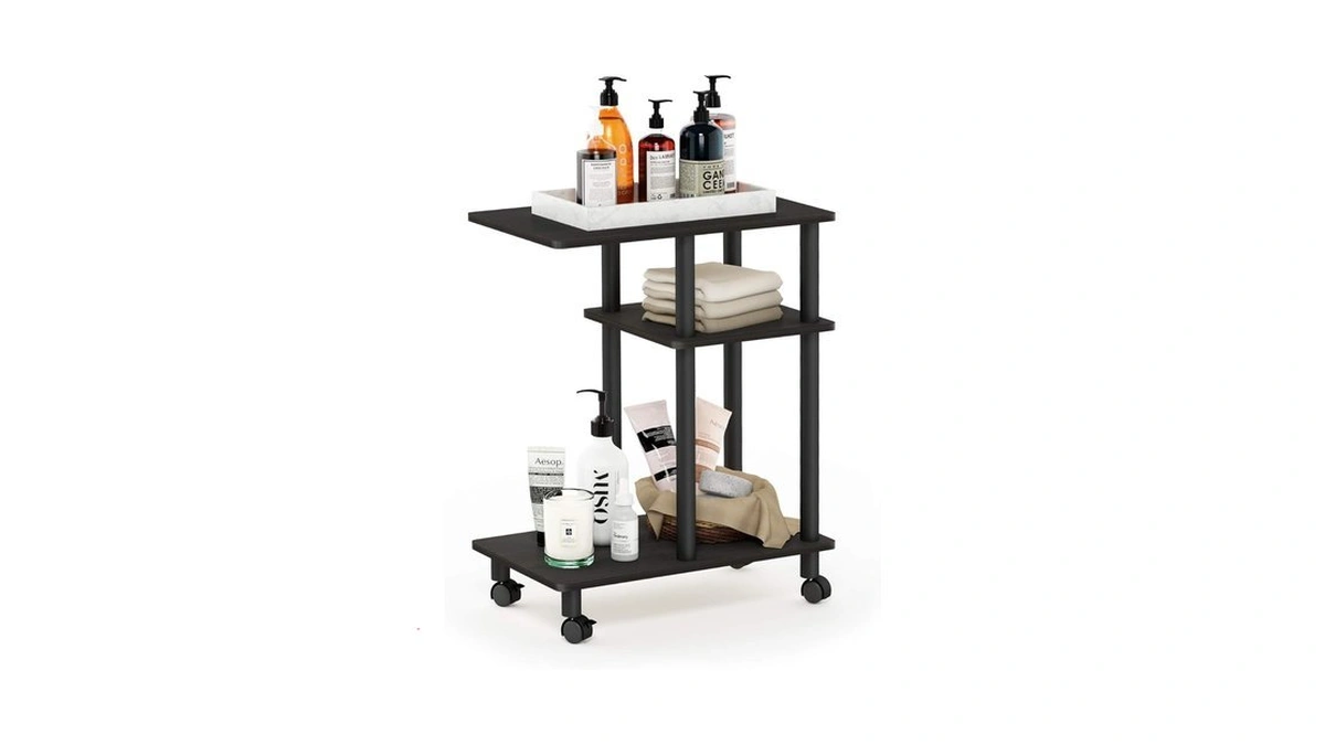 Furinno Turn-n-tube C Shaped Side Table With Casters, Espresso/black