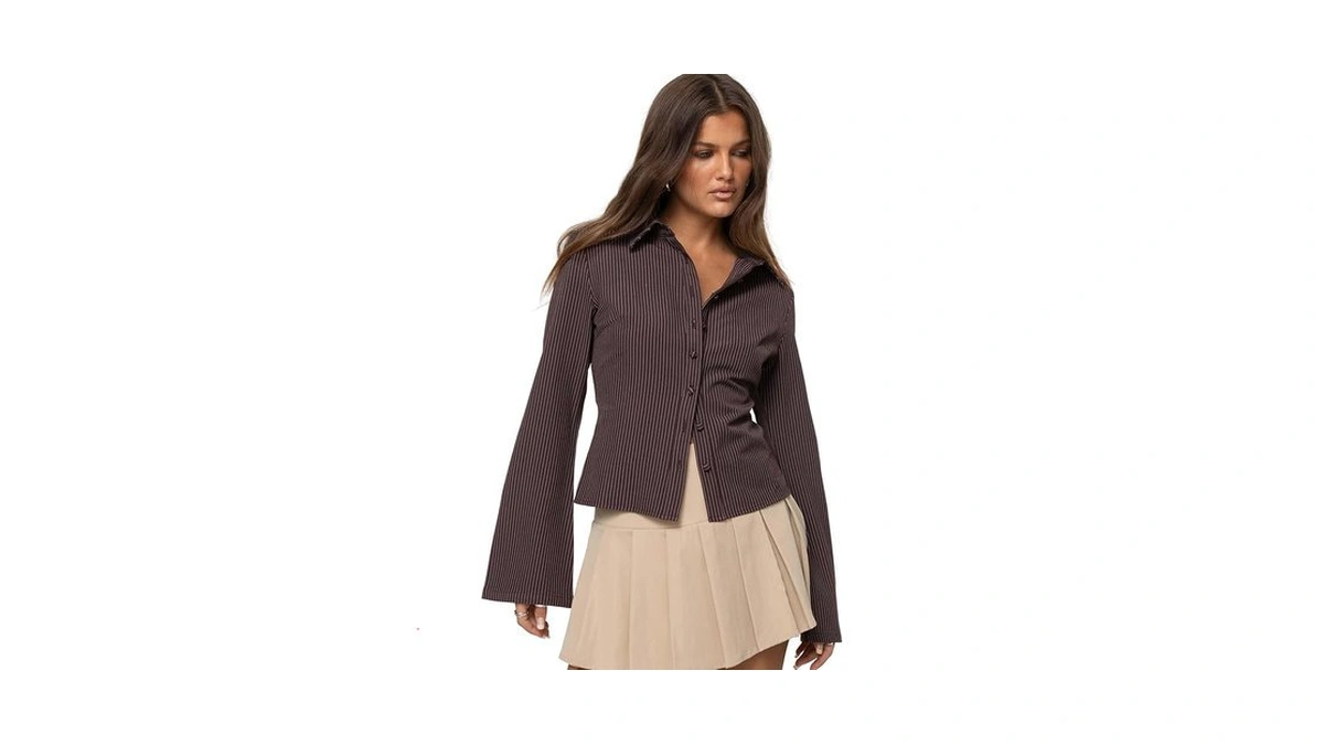 Princess Polly Anni Pinstripe Shirt Brown