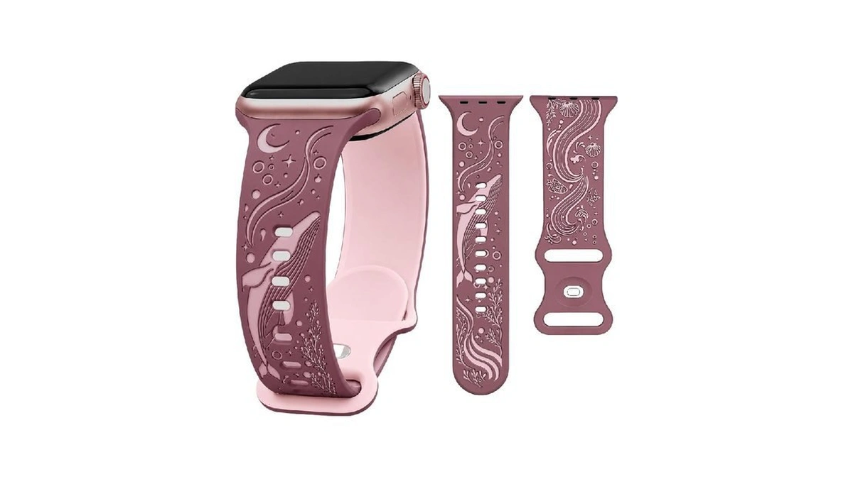 Hatilp Whale Engraved Band Compatible With Apple Watch 38/40/41/42mm, Two-layer