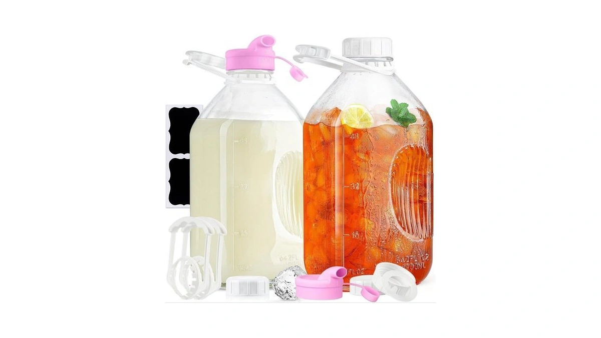 2 Pack 1/2 Gallon Glass Milk Bottles With Airtight Screw