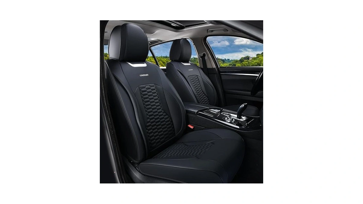 Coverado Seat Covers Front Seats, Luxury Leather Black Car Seat