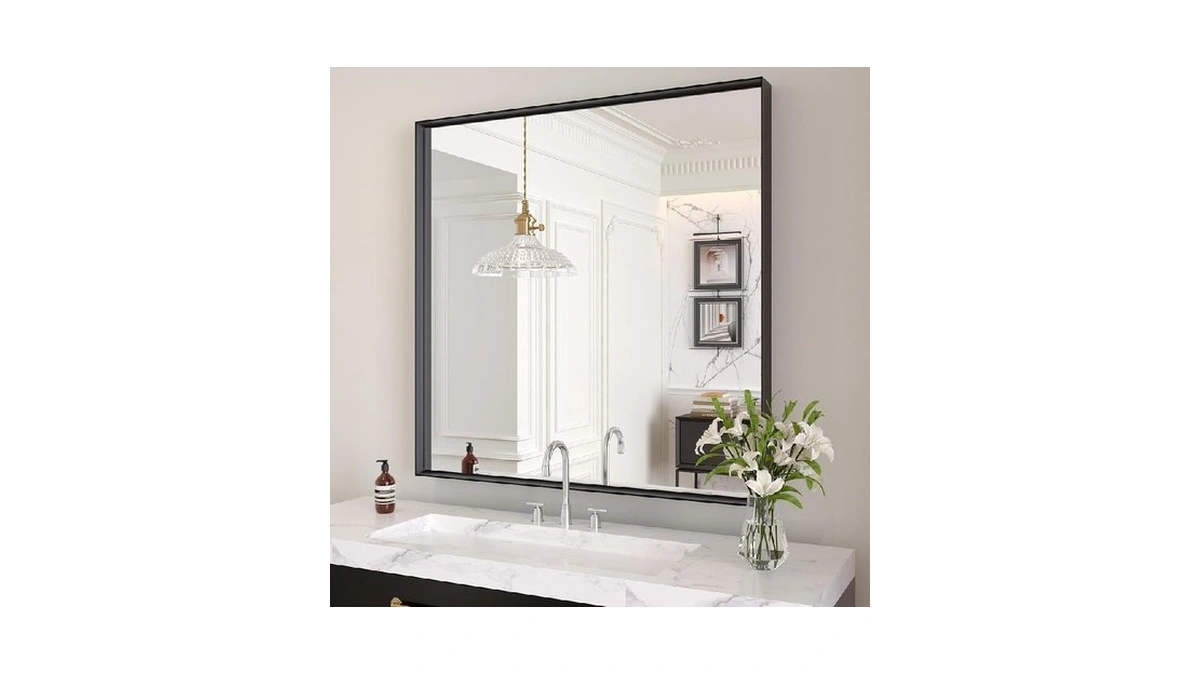 Loaao Black Bathroom Mirror 30"x30" For Wall, Rectangle Bathroom Vanity