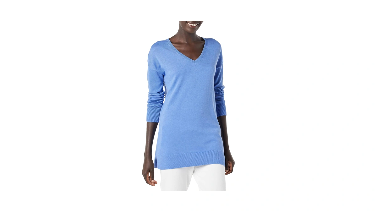 Amazon Essentials Women's Lightweight V-neck Tunic Sweater, Long Sleeve, Ribbed