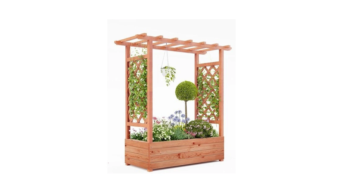 Garveelife Raised Garden Bed With Trellis, 45 In Wood Planter