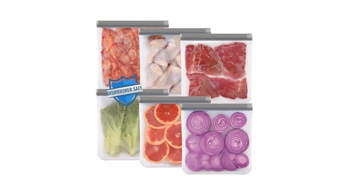 Lerine 6 Pack Reusable Gallon Freezer Bags Dishwasher Safe, Bpa