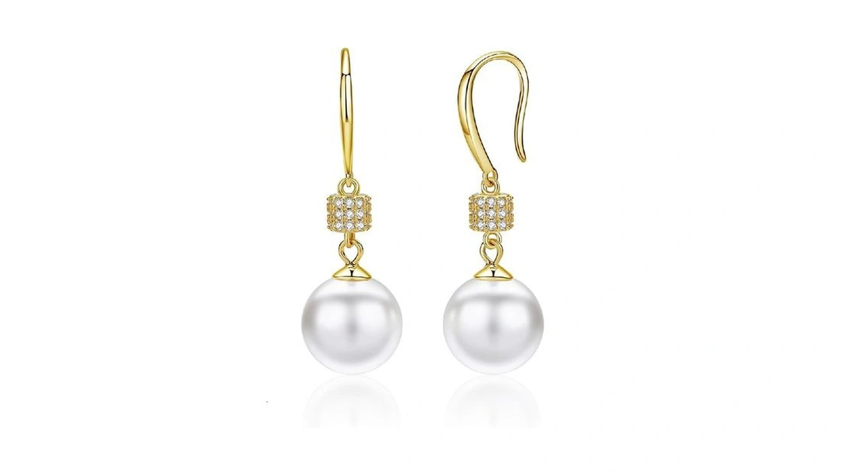 925 Sterling Silver Pearl Drop Earrings For Women, 10mm White