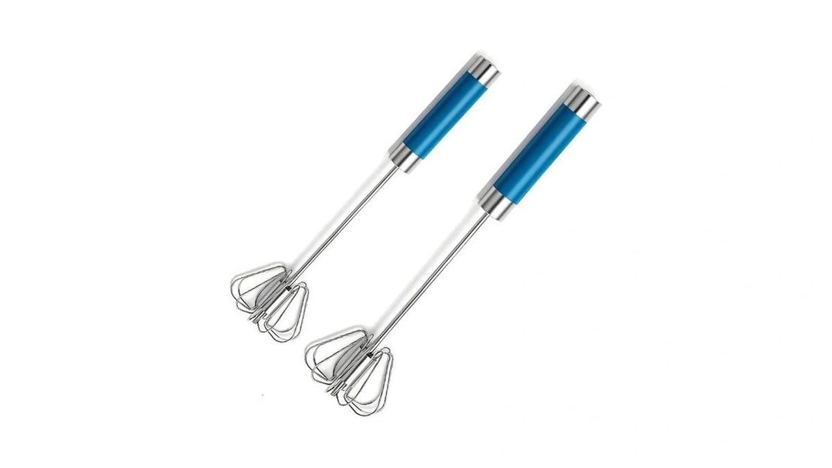 Lelasety Stainless Steel Semi-automatic Egg Whisk Set, 2pcs Hand Push