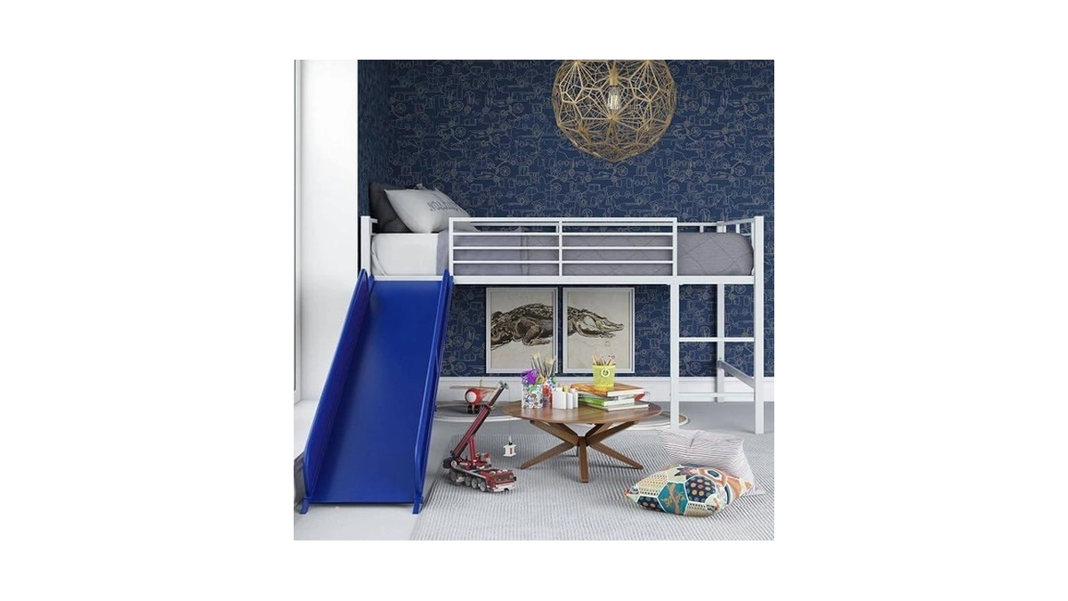 Dhp Junior Twin Metal Loft Bed With Slide, Multifunctional Design,