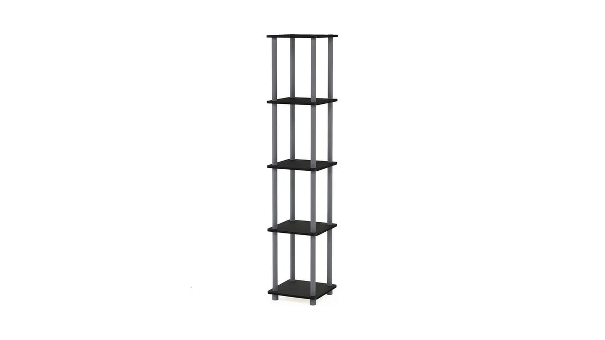 Furinno Turn-n-tube 5-tier Corner Square Rack Display Shelf, Round, Black/grey