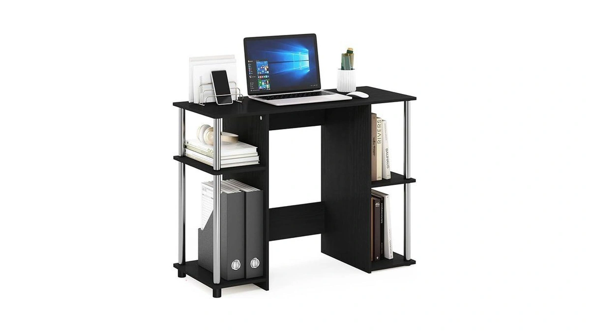 Furinno Jaya Computer Study Desk, Americano/stainless Steel
