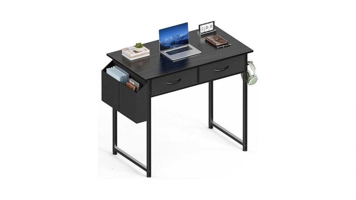 Sweetcrispy 32 Inch Small Computer Desk With Fabric Drawers For