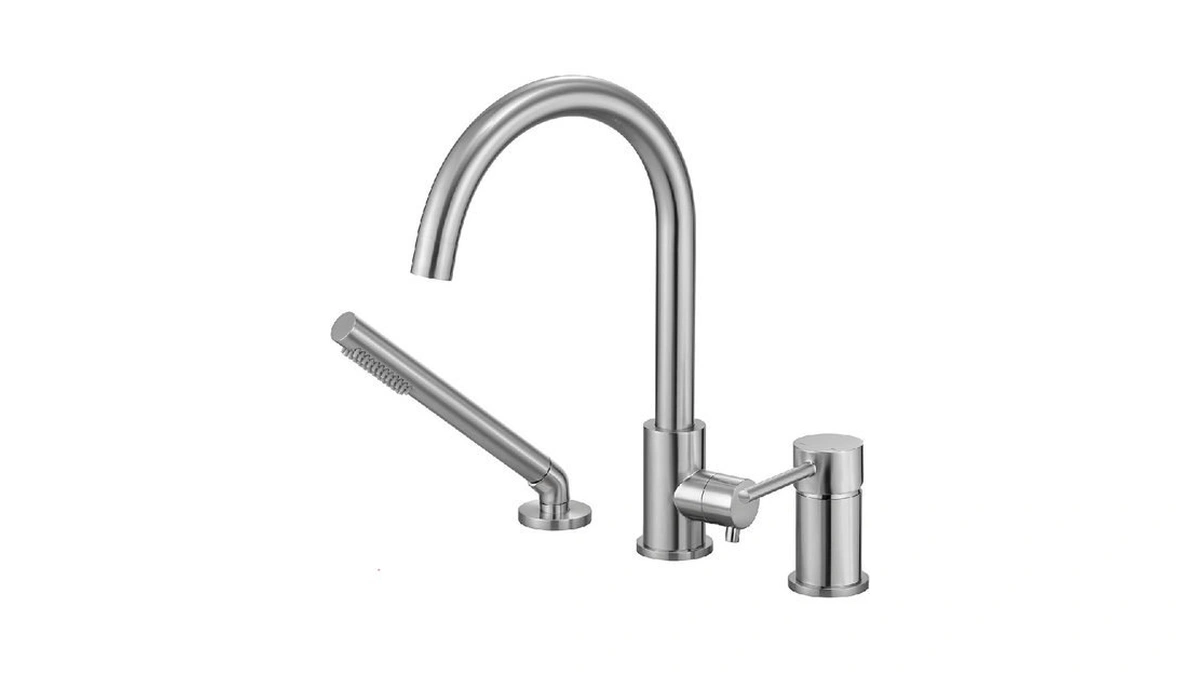 Rigobal Deck Mount Tub Faucet With Sprayer Brushed Nickel Bathtub