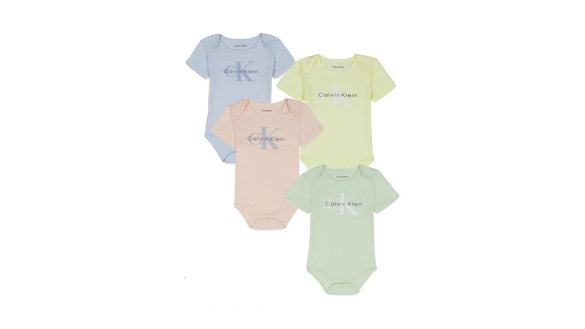 Calvin Klein Baby Boy's 4-pack Short Sleeve Bodysuit, Blue/green/yellow, 6-9