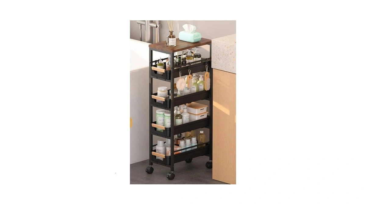 Sunally Slim Storage Cart With Pull-out Baskets, 5-tier Rolling Kitchen