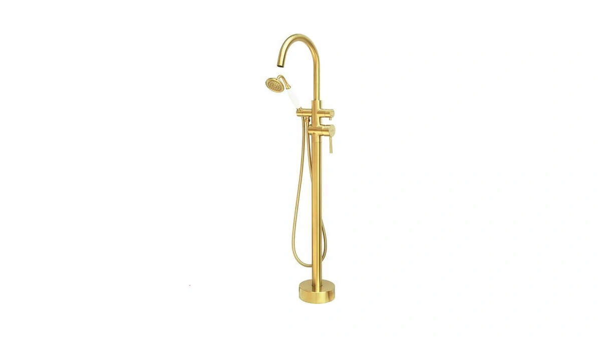 Freestanding Bathtub Faucet Brushed Gold Floor Mount Tub Filler Faucets