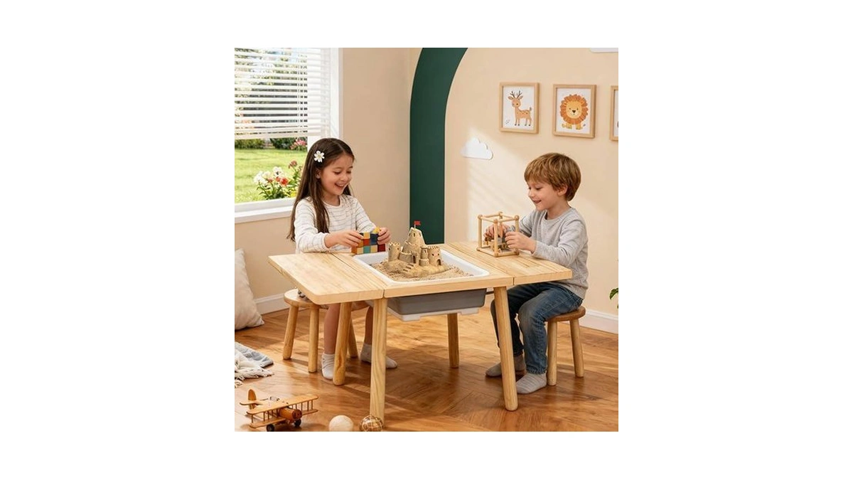 Ttsznb Wooden Activity Table With A Flip-adjustable Desktop, Indoor/outdoor Play