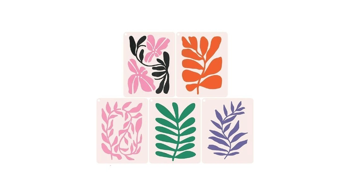 Velluppa 5pcs Leaf Stencils For Painting On Walls, 5.5"x7" Plants