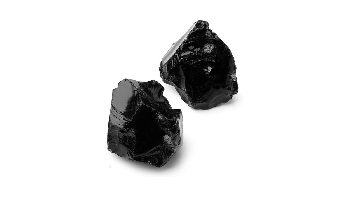 Qinjiejie Black Obsidian Raw Crystals 1.8-2.2" Natural Healing Stones 2pcs