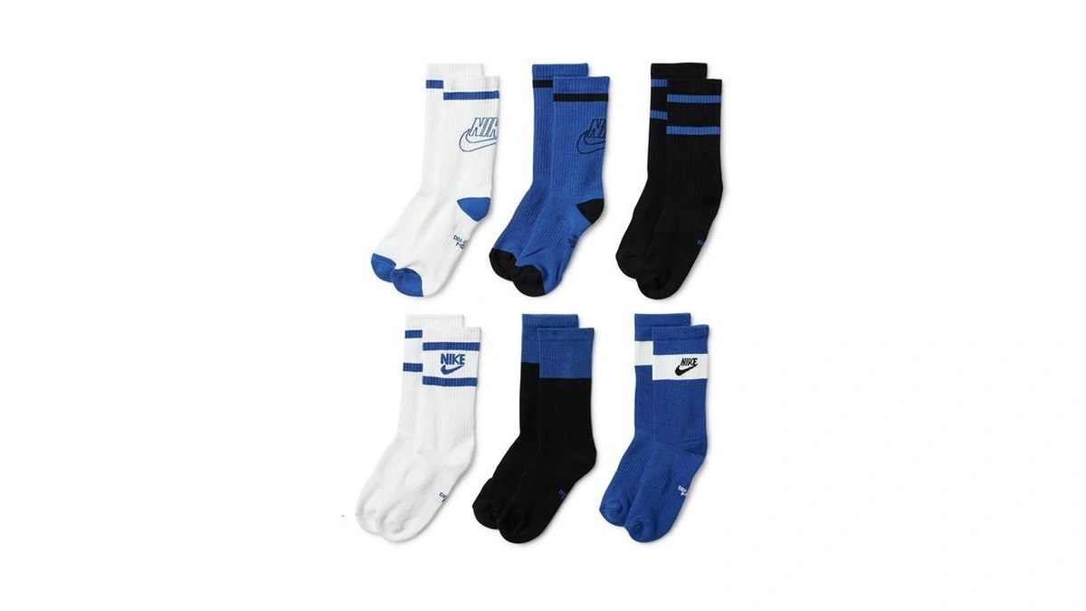 Nike Unisex Kids Everyday Cushioned Crew Socks (6 Pairs), White/black/game