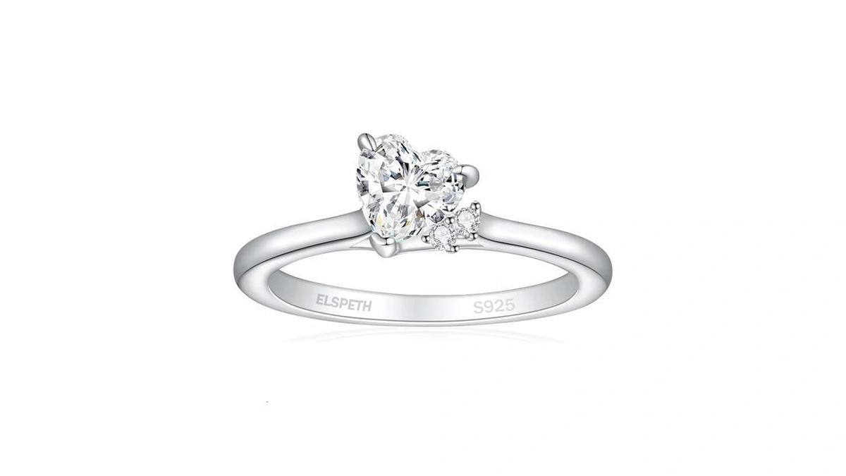 Elspeth 925 Sterling Silver Engagement Ring For Women Heart Shaped