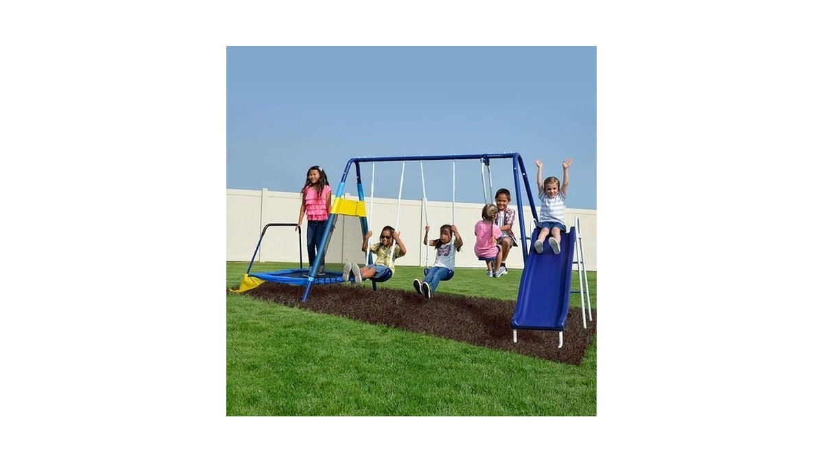 Sportspower Almansor Metal Swing, Slide And Trampoline Set With Slide