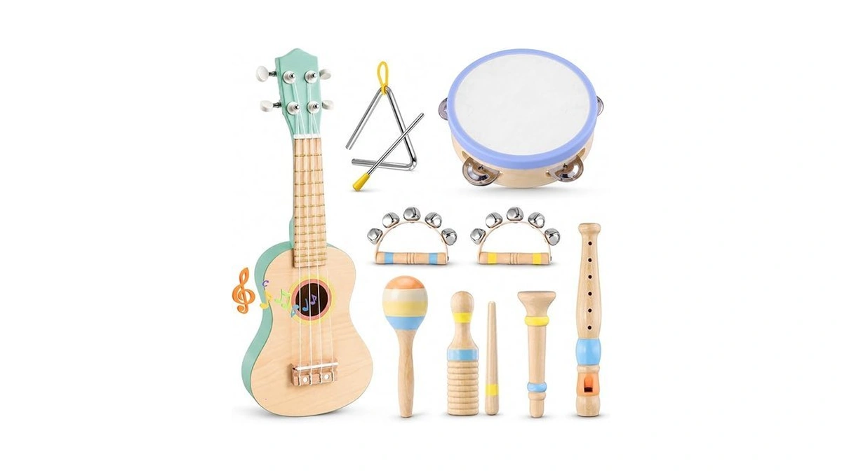 Kids Guitar Set For Toddlers 1-3, 8 In 1 Wooden