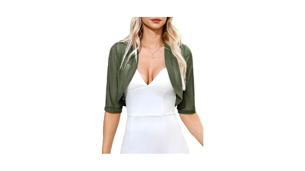 Aiboria Women 3/4 Sleeve Sheer Shrugs Open Front Mesh Bolero