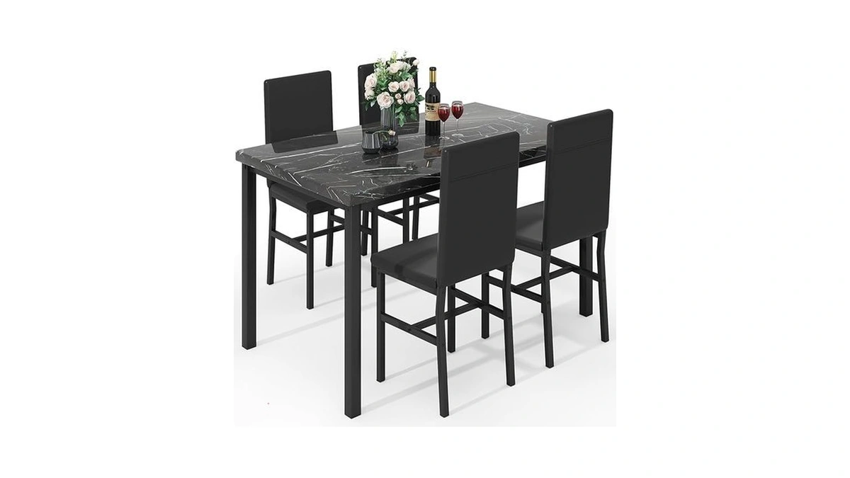 Hooseng Dining Table Set For 4, Modern Faux Marble Kitchen