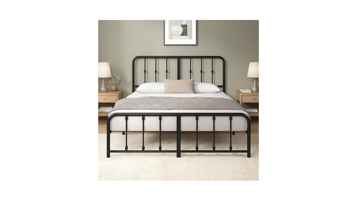 Zinus Leonardo Metal Platform Bed Frame, Victorian Spindle Style Headboard