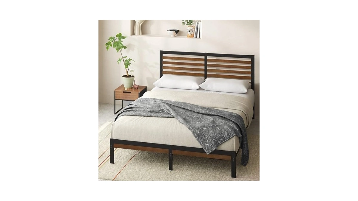 Zinus Kai Bamboo And Metal Platform Bed Frame With Headboard,