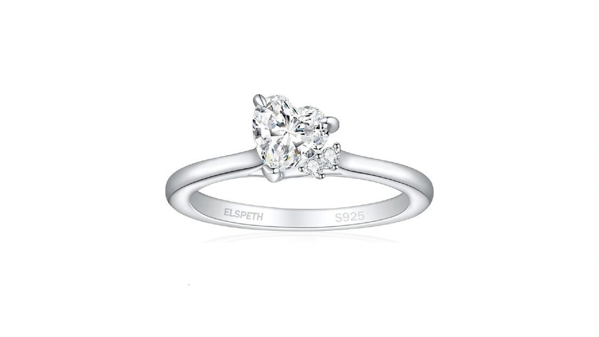 Elspeth 925 Sterling Silver Engagement Ring For Women Heart Shaped