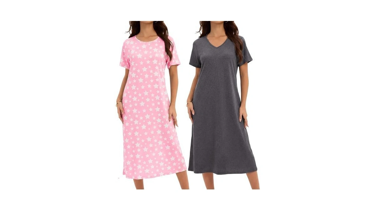 Joylady 2 Pack Long Nightgowns For Women House Dress Short