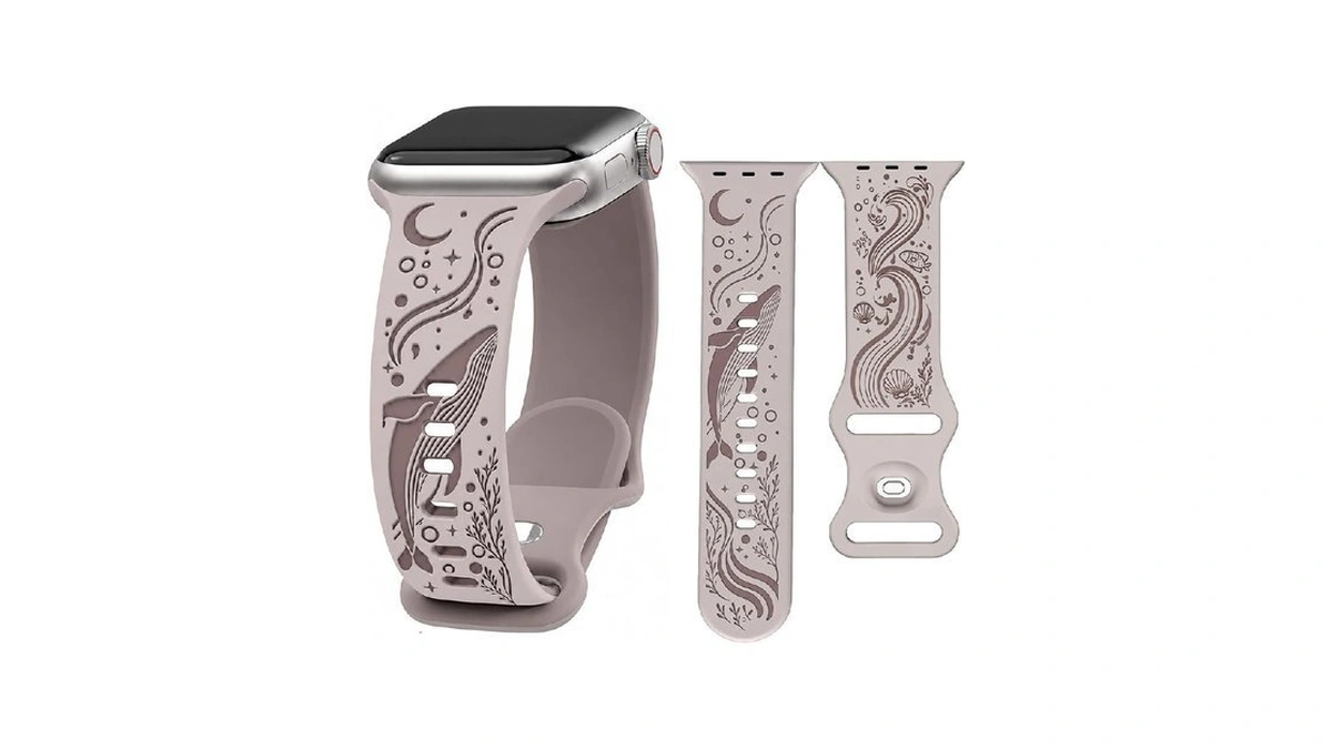 Hatilp Whale Engraved Band Compatible With Apple Watch 42/44/45/46/49mm, Two-layer