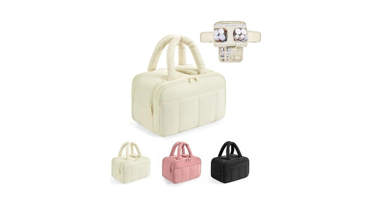 Fullishment Puffy Travel Toiletry Bag For Women,lightweight Cosmetic Organizer With