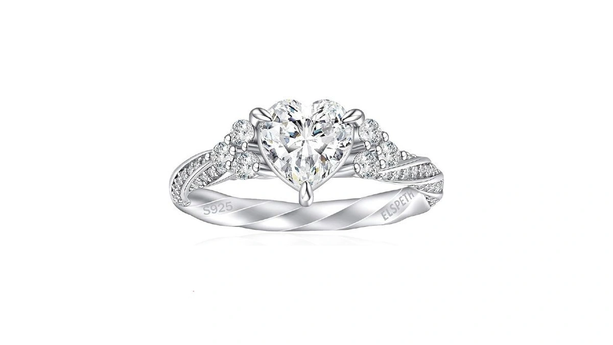 Elspeth 925 Sterling Silver Promise Ring Engagement Rings W/heart Shaped