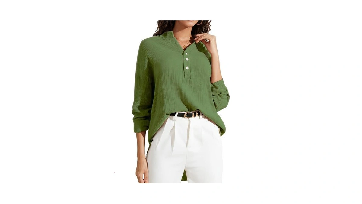 Button V Neck Shirts For Women Causal Long Sleeve Oversized