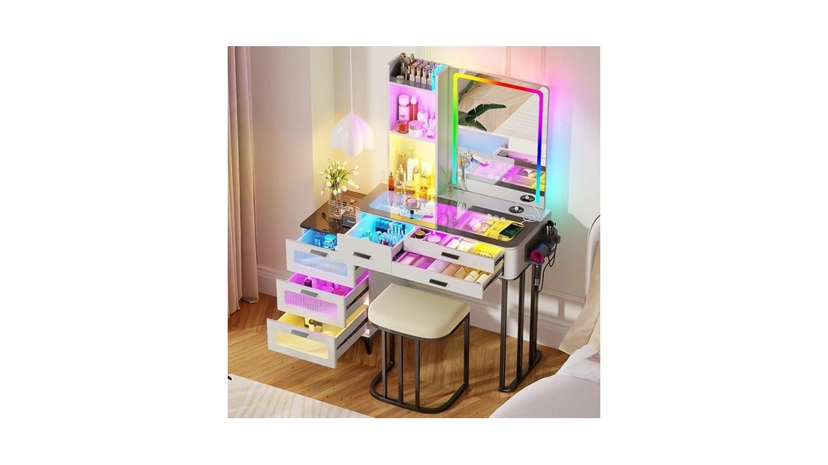 Hnebc Vanitys With Hd Glass Display Table, Makeup Desk With