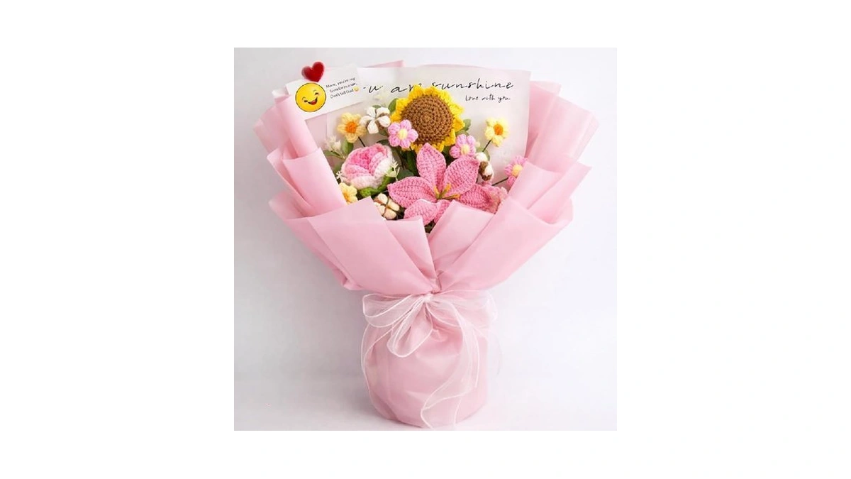 Yshomy Crochet Flowers, Crochet Flower Bouquet For Mom With Greeting
