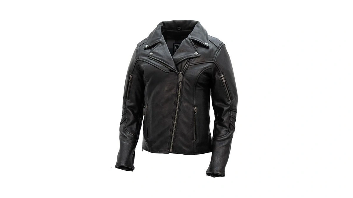 Hot Leathers Women’s Black Leather Motorcycle Jacket With Plaid Flannel