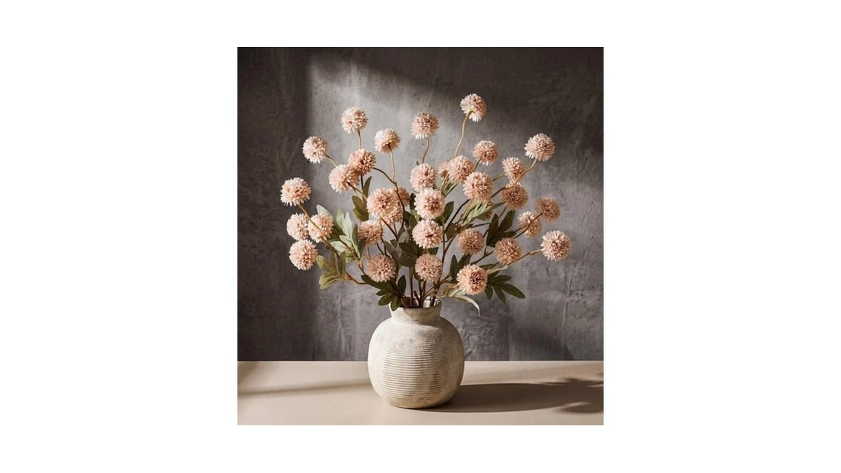 Cewor 5 Pcs Faux Silk Pompon Mum Artificial Flowers For